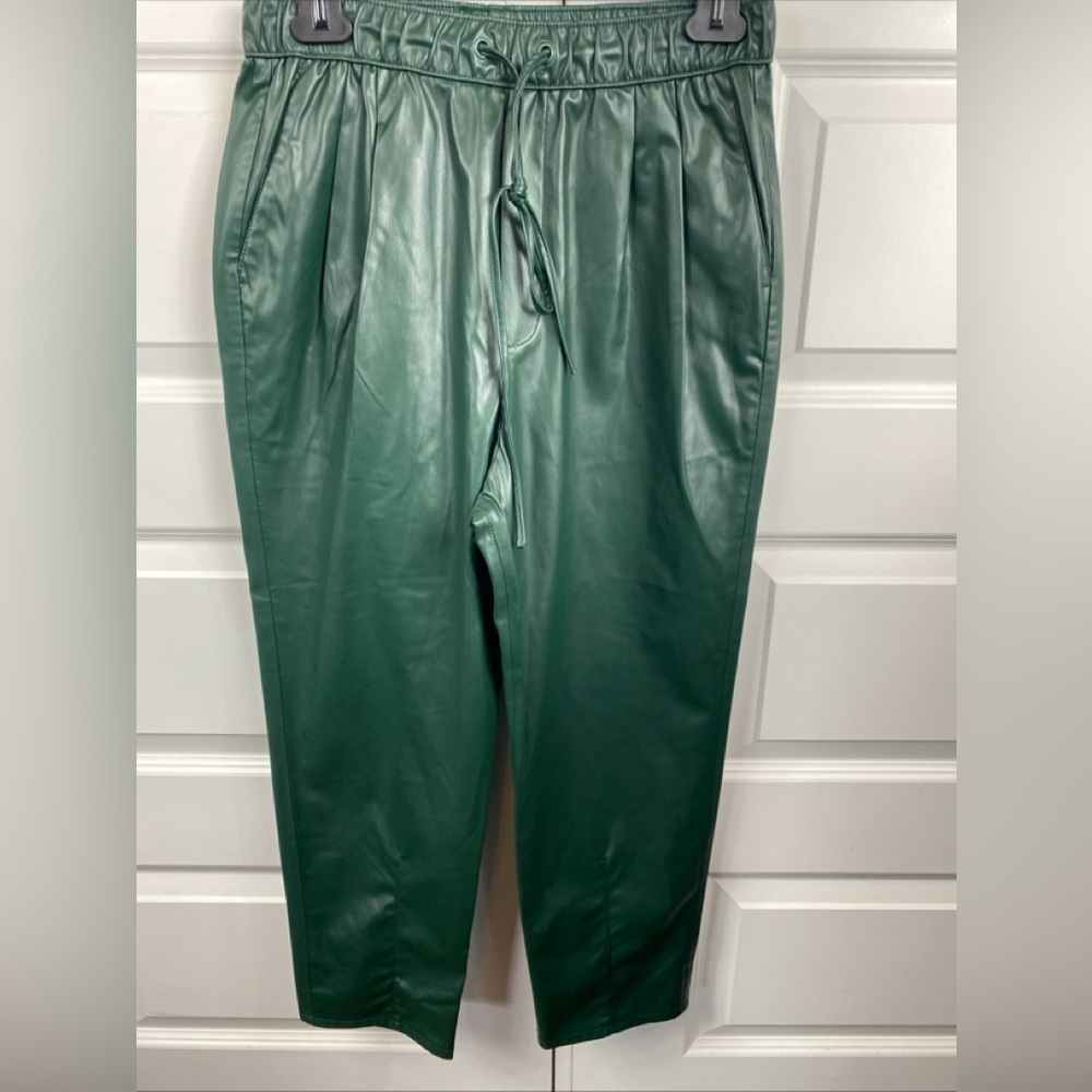 ZARA Women’s Dark Forest Green Faux Leather High Waist Skinny Leg Pants Small SM